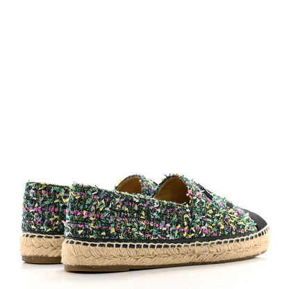 Chanel Tweed Grosgrain CC Espadrilles 40 Green Pink Yellow Black 4 of 9