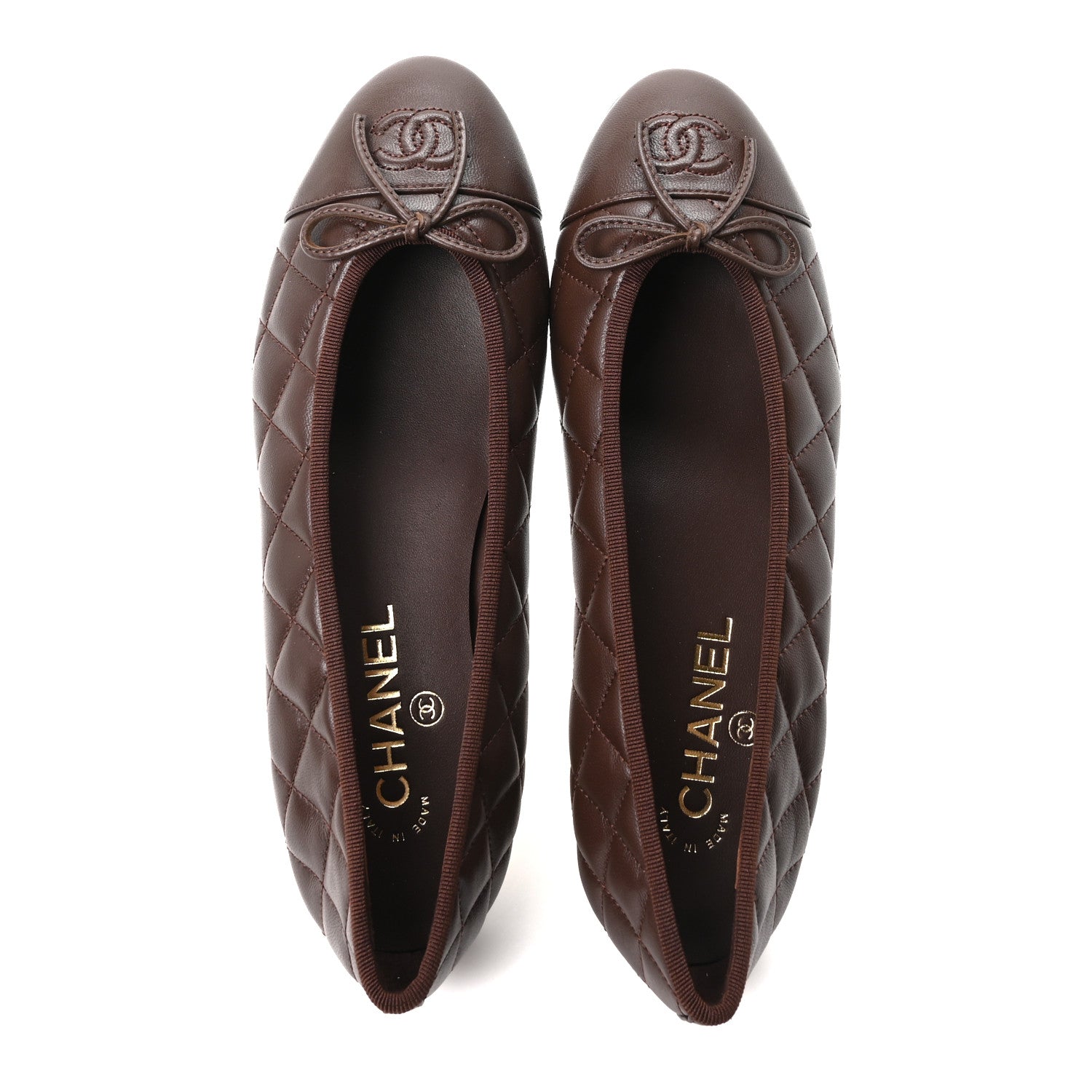 Chanel Lambskin Quilted CC Cap Toe Ballerina Flats 38.5 Dark Brown 2 of 10