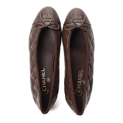 Chanel Lambskin Quilted CC Cap Toe Ballerina Flats 38.5 Dark Brown 2 of 10