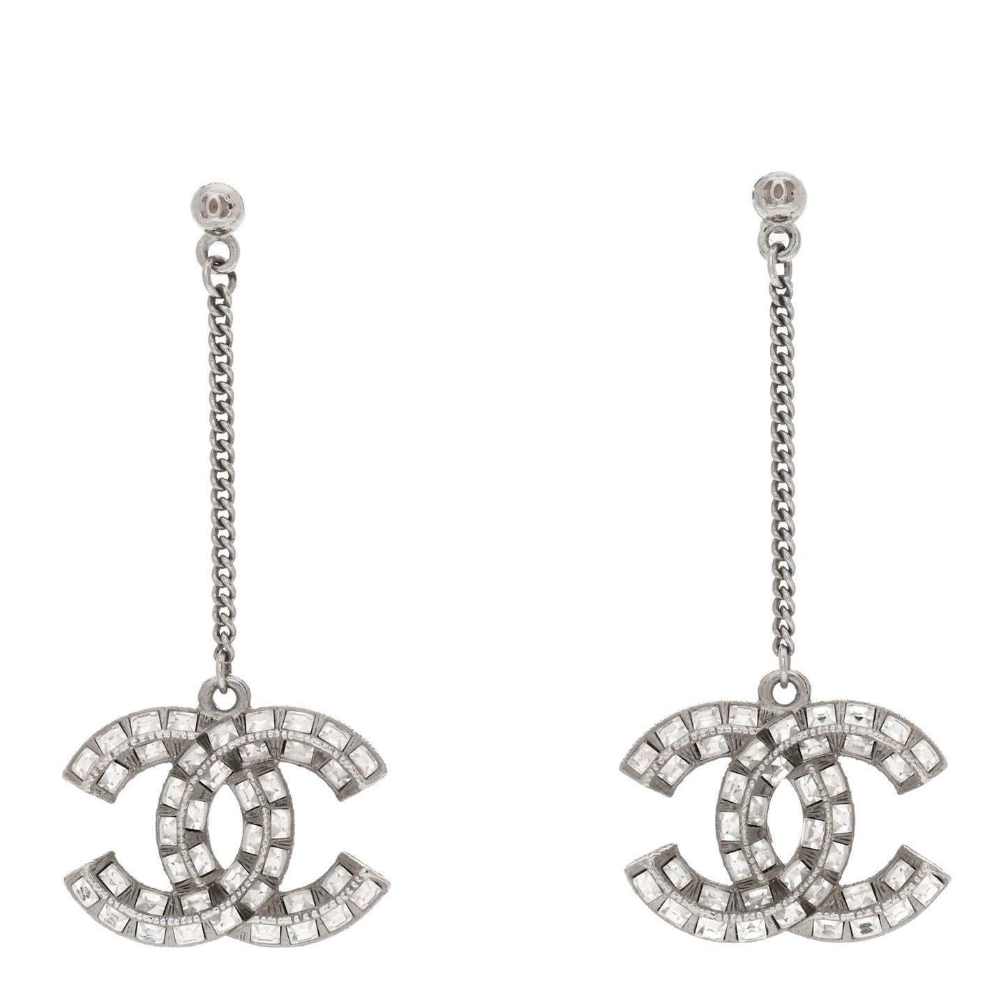 Baguette Crystal CC Drop Earrings Silver