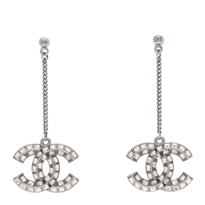 Chanel Baguette Crystal CC Drop Earrings Silver 1 of 5