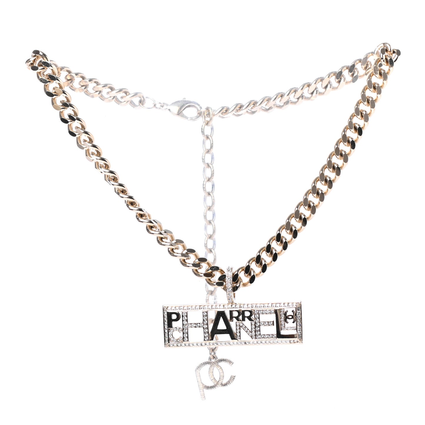 x Pharrell Williams Crystal Logo Necklace Gold