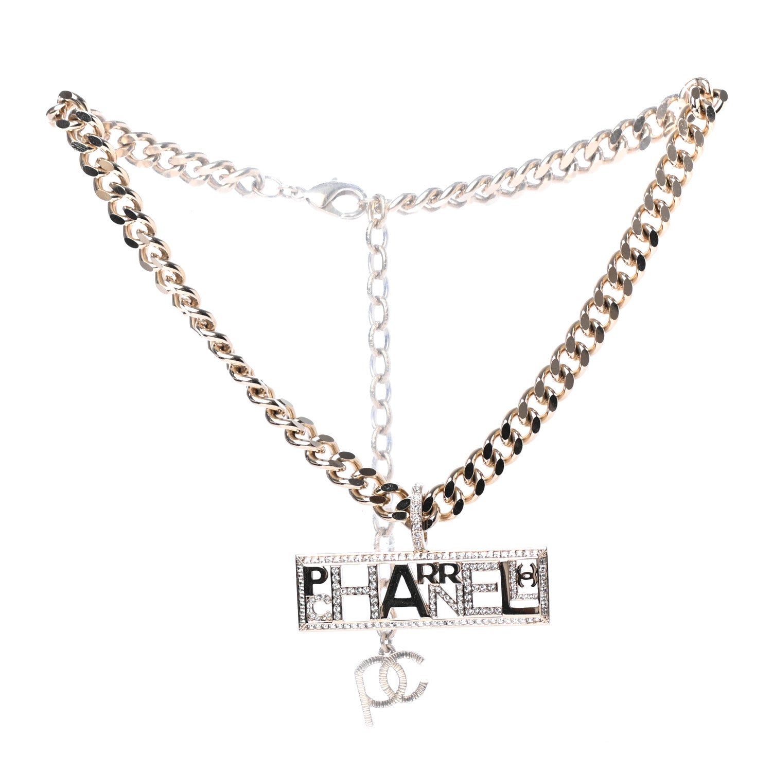 Chanel x Pharrell Williams Crystal Logo Necklace Gold 2 of 4