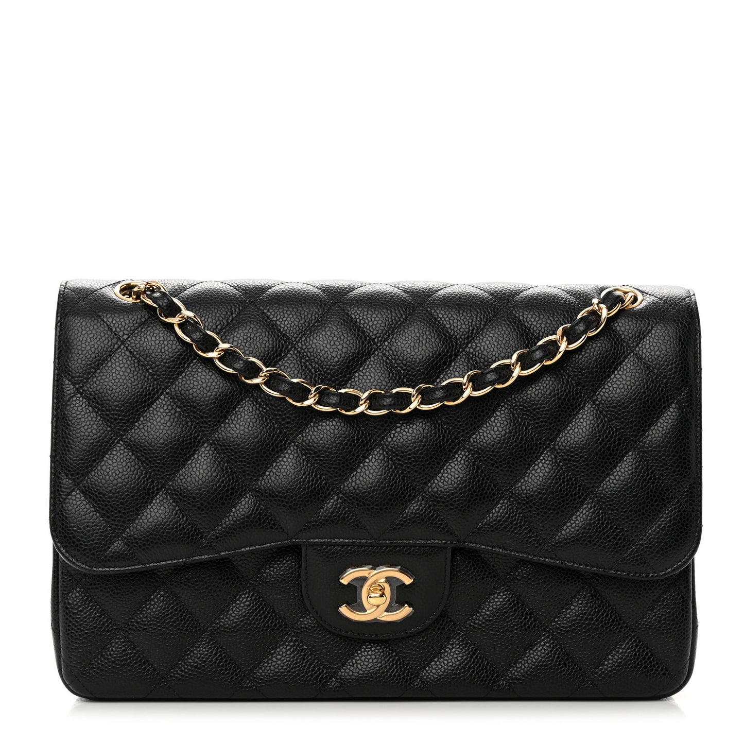Caviar Quilted Jumbo Double Flap Black