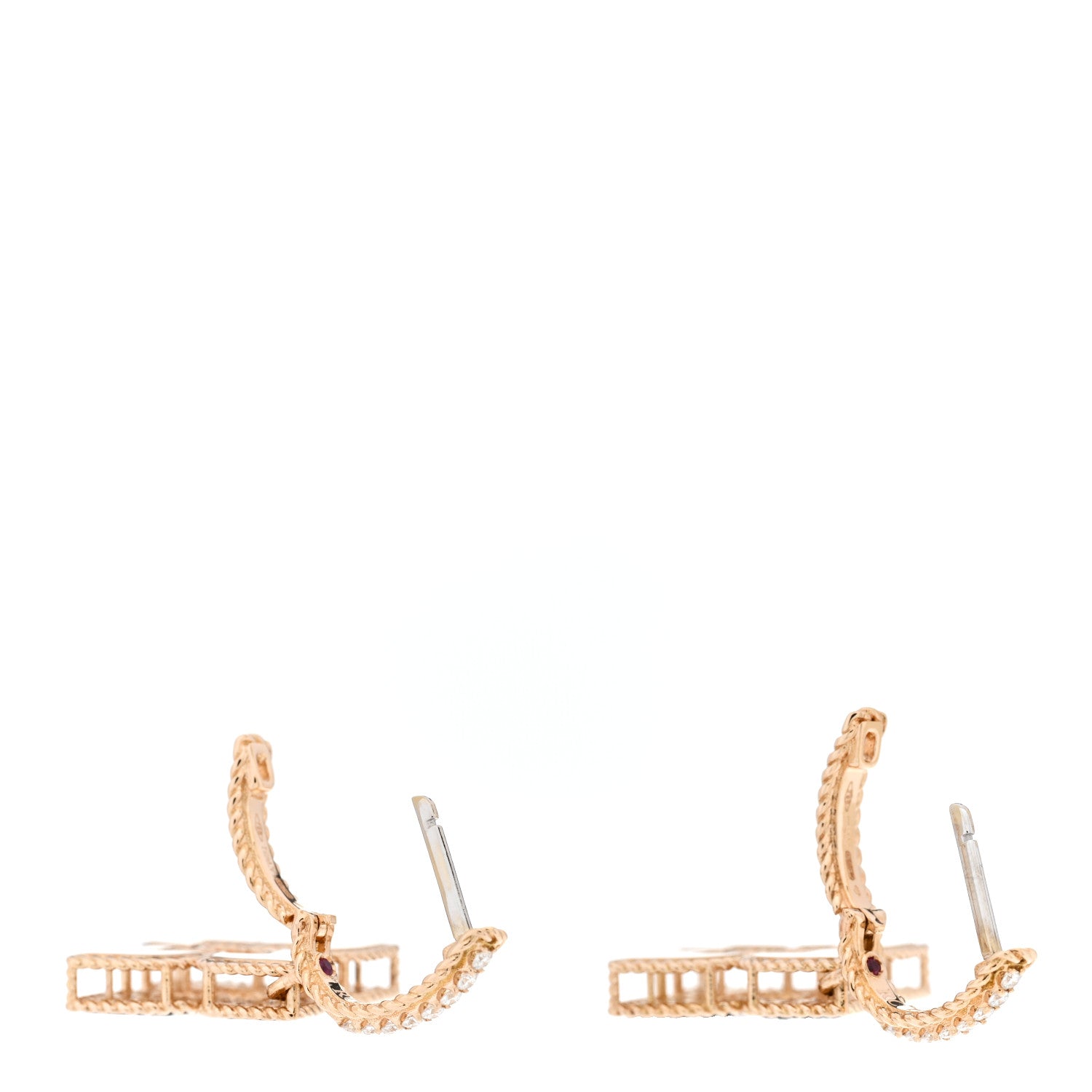 Roberto Coin 18K Rose Gold Black Diamond Petite Venetian Princess Flower Hoop Earrings 3 of 4