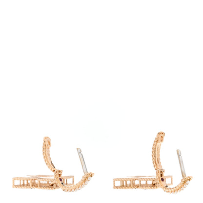 Roberto Coin 18K Rose Gold Black Diamond Petite Venetian Princess Flower Hoop Earrings 3 of 4