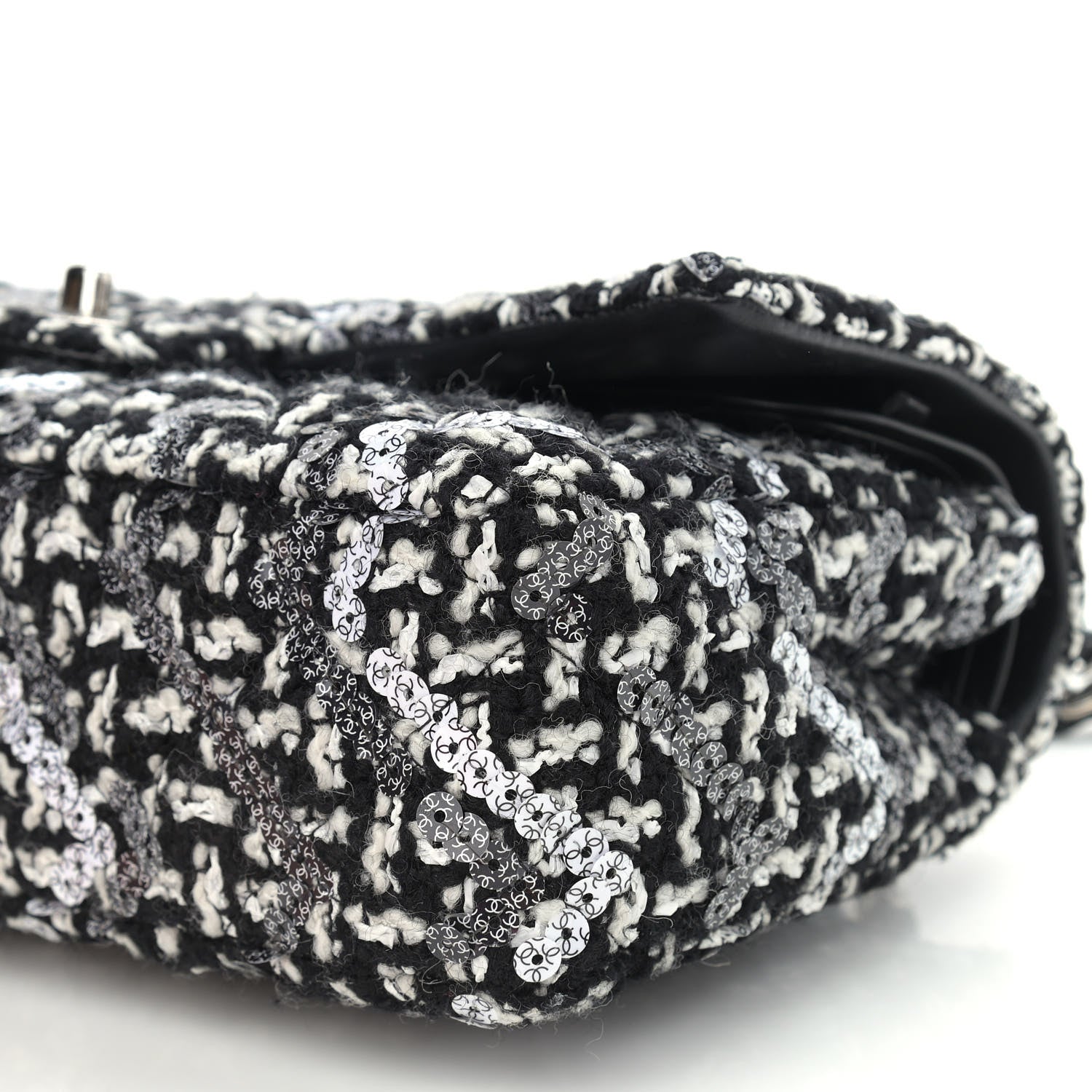 Chanel Tweed Sequin Quilted Medium Double Flap Black White 10 of 11