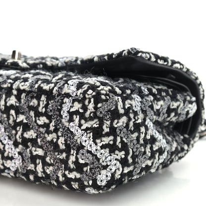 Chanel Tweed Sequin Quilted Medium Double Flap Black White 10 of 11