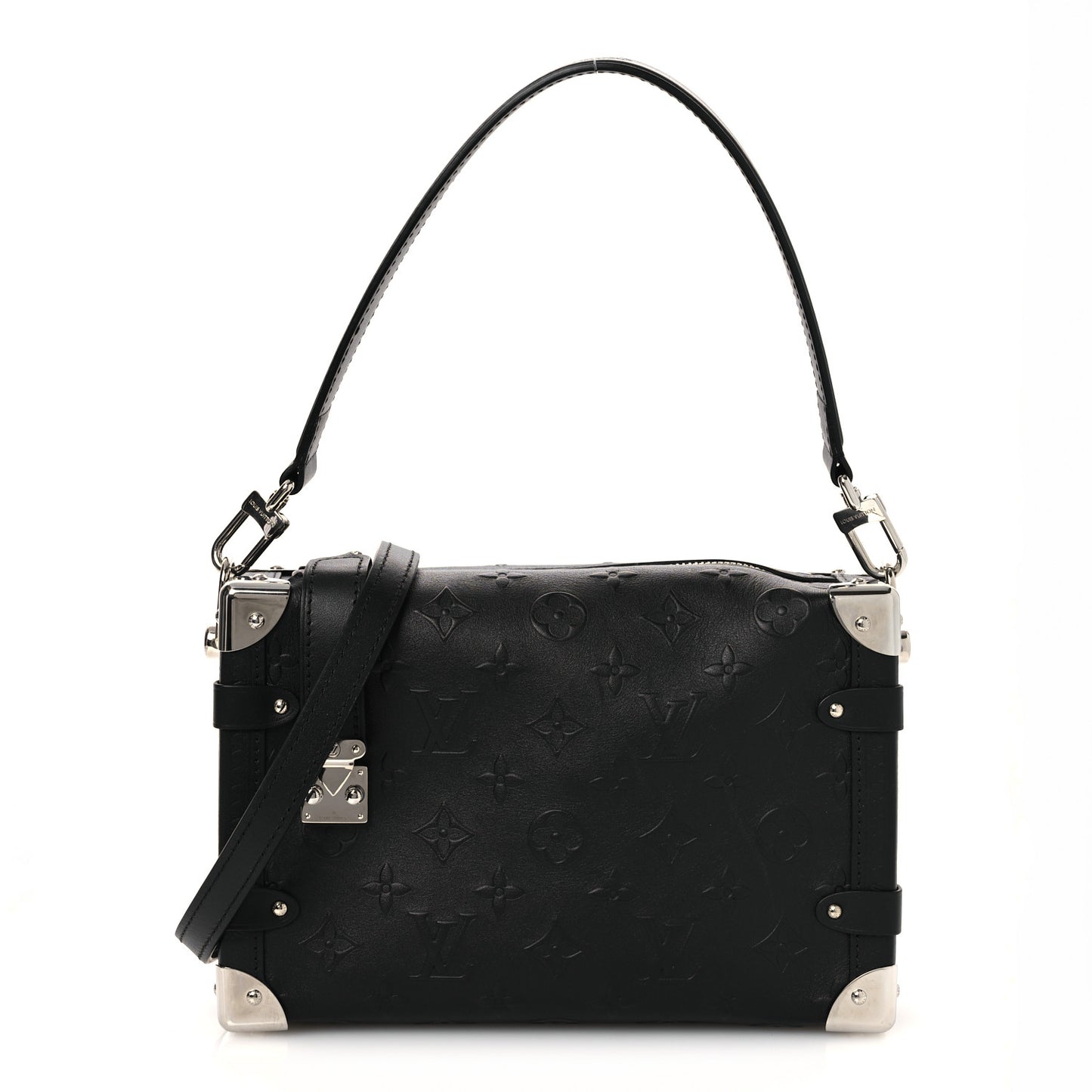 Calfskin Debossed Monogram Side Trunk Black