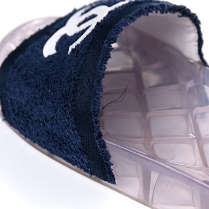 Chanel PVC Transparent Fabric CC Flat Slide Sandals 41 Navy 9 of 15