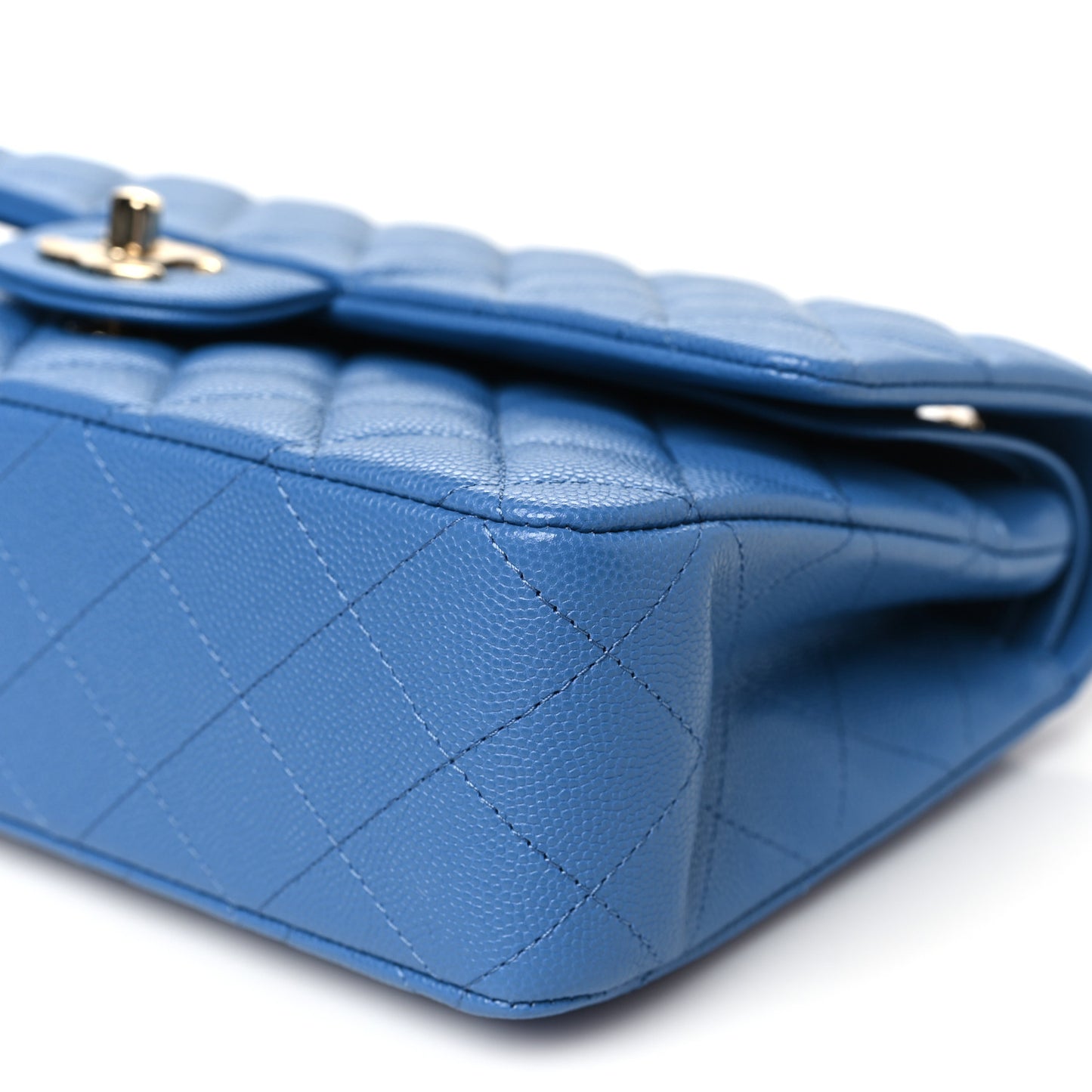 Caviar Quilted Medium Double Flap Blue