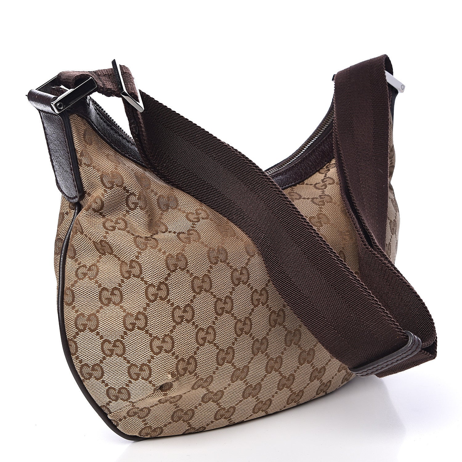 Gucci Monogram Medium Half Moon Hobo Dark Brown 3 of 15