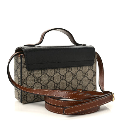Gucci GG Supreme Monogram Calfskin Mini Padlock Top Handle Shoulder Bag Beige Black Cuir 3 of 9