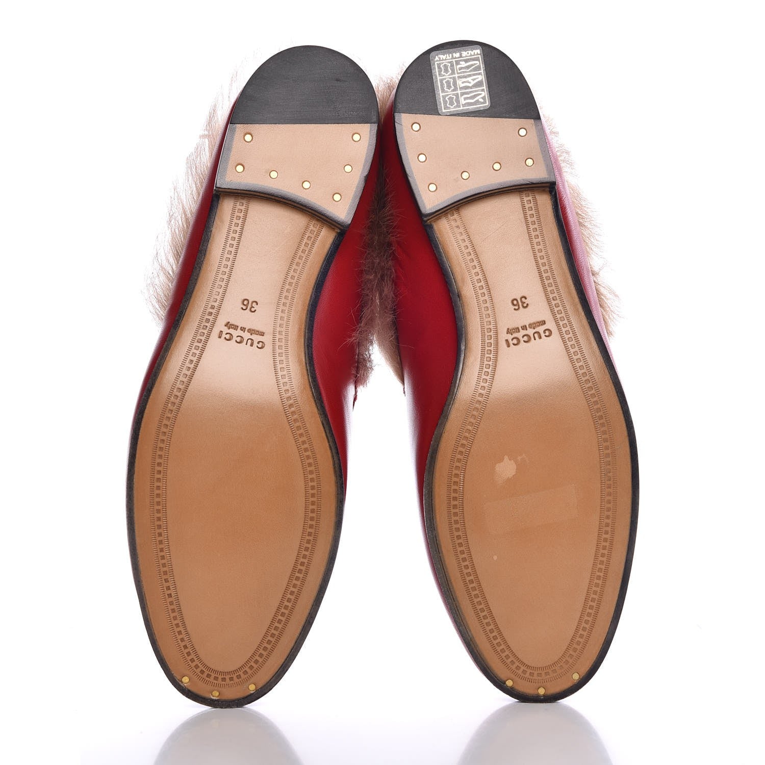 Gucci Malaga Kid Fur Womens Jordaan Loafers 36 Hibiscus Red Natural 5 of 9