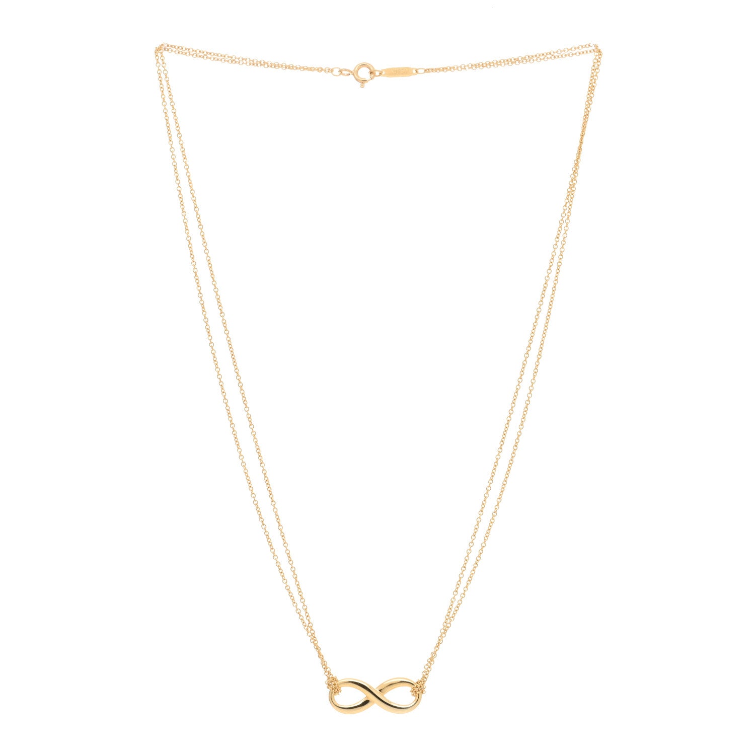 Tiffany 18K Yellow Gold Infinity Double Chain Pendant Necklace 2 of 3