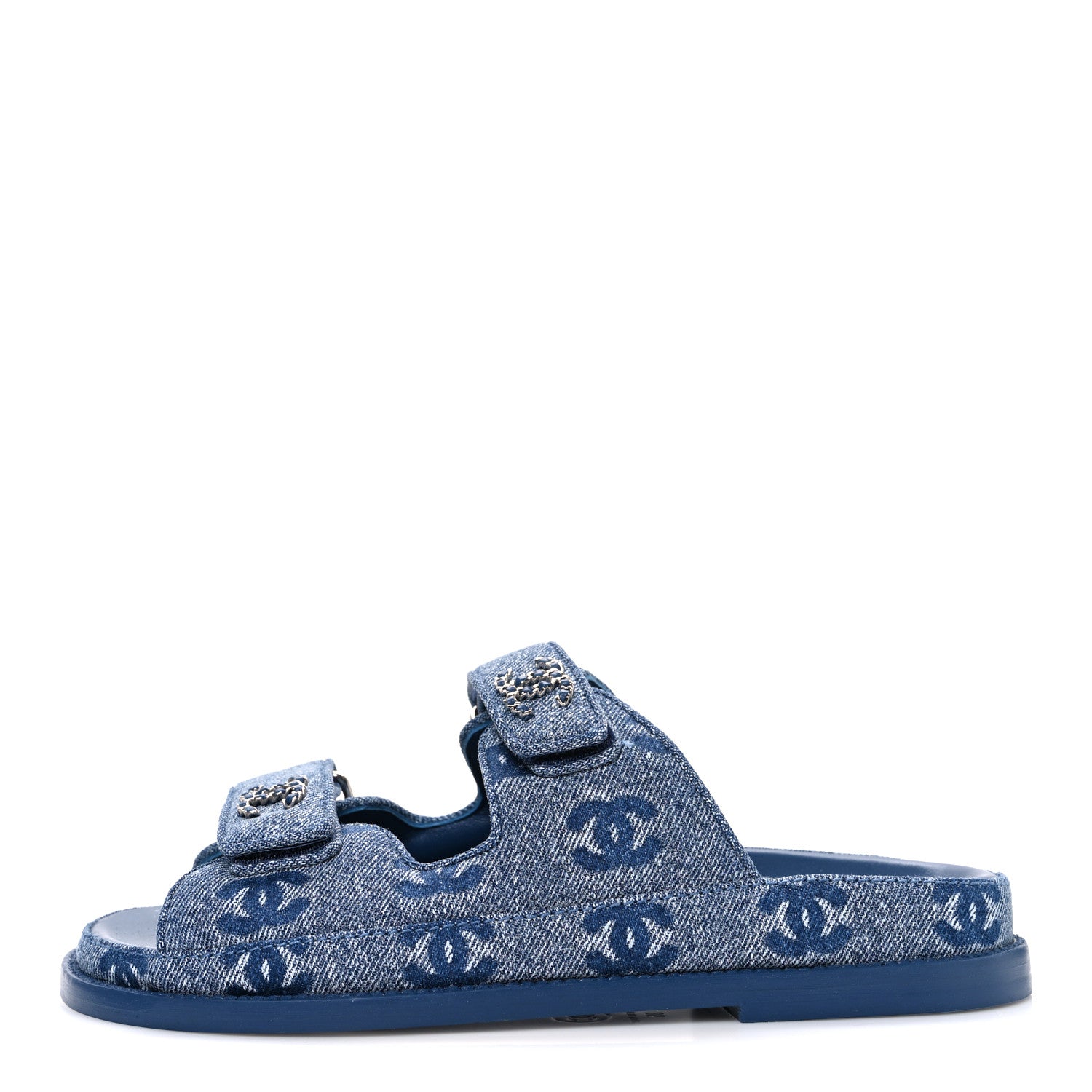 Chanel Denim CC Velcro Dad Chain CC Slide Sandals 35 Blue 1 of 11