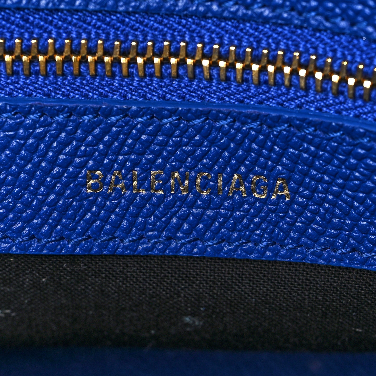 Signature Grained Calfskin Logo XXS Ville Top Handle Bag Bleu Roi White