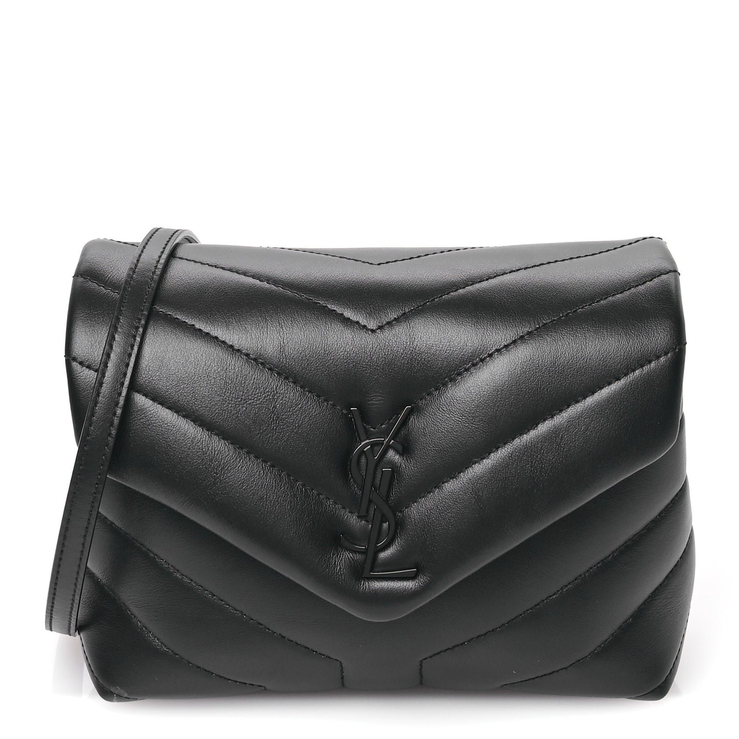 Calfskin Y Quilted Monogram Monochrome Toy Loulou Crossbody Bag Black