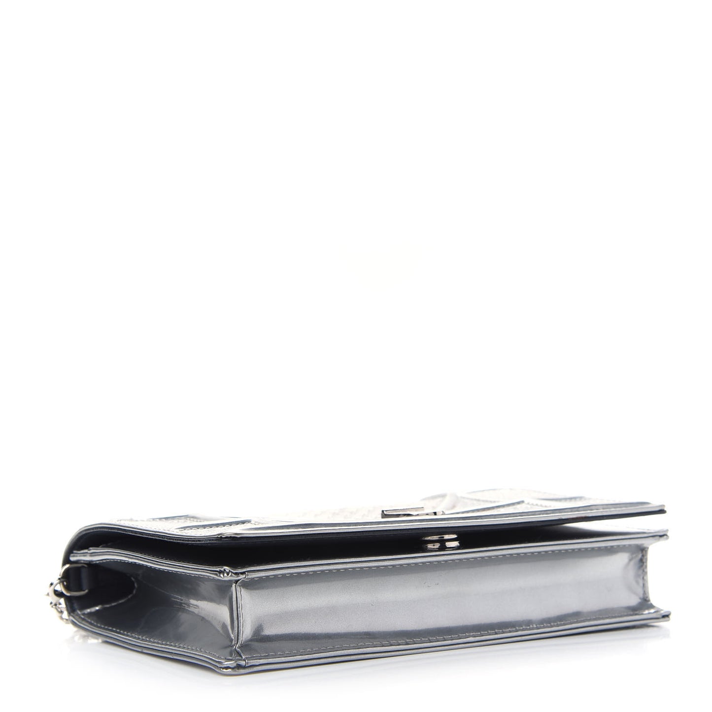 Metallic Patent Micro-Cannage Diorama Wallet on Chain Pouch Silver