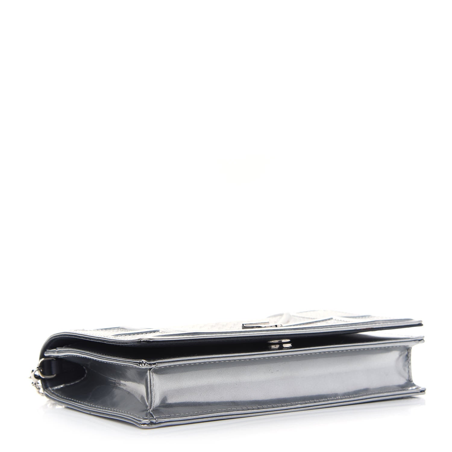 Christian Dior Metallic Patent Micro-Cannage Diorama Wallet on Chain Pouch Silver 4 of 10