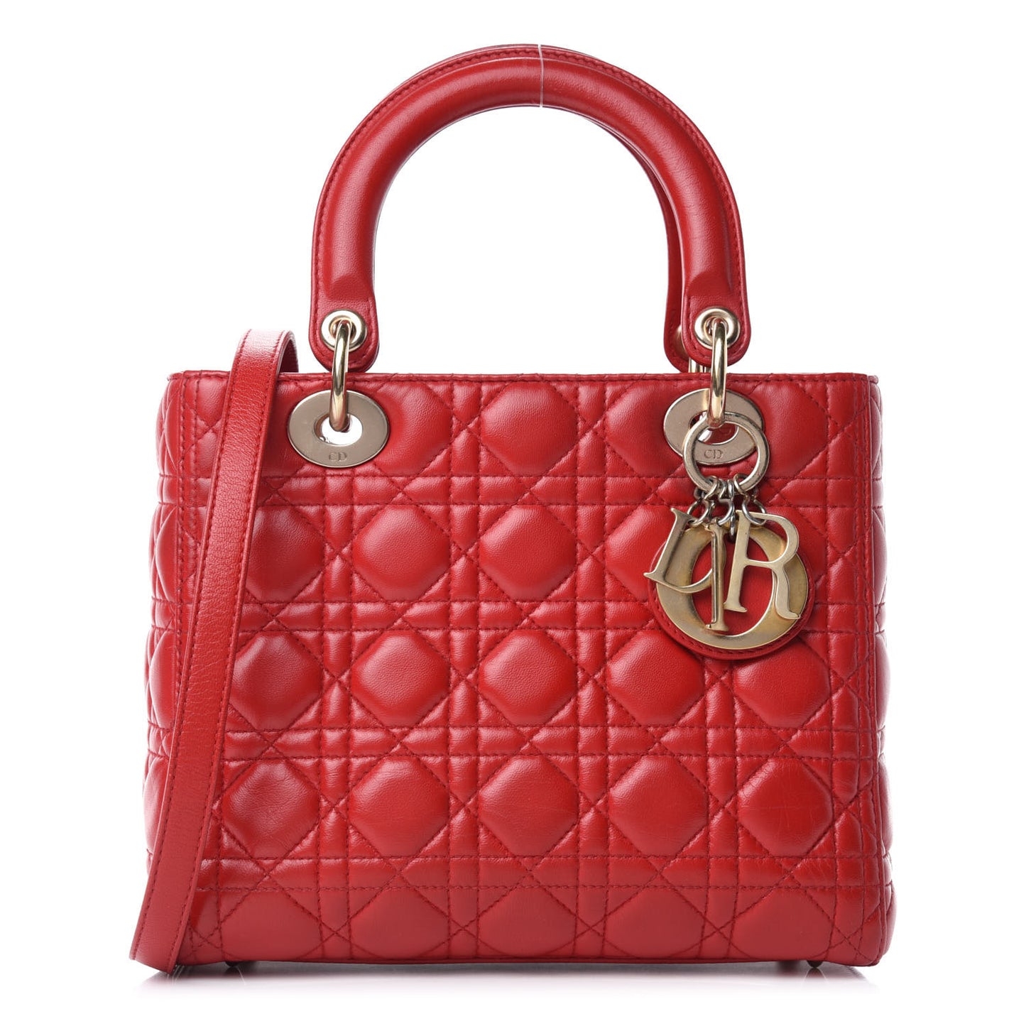 Lambskin Cannage Medium Lady Dior Red
