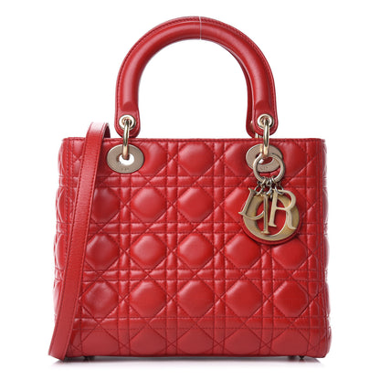 Christian Dior Lambskin Cannage Medium Lady Dior Red 1 of 12