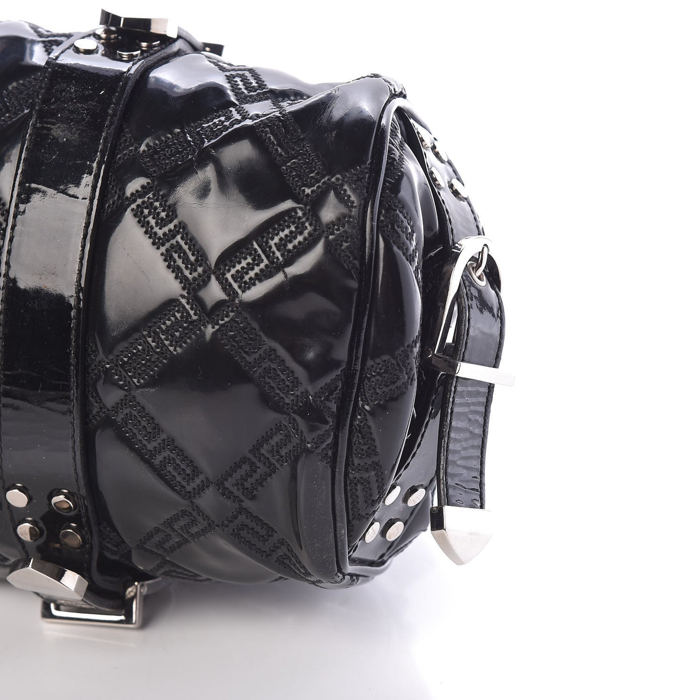 Patent Quilted Satchel Black