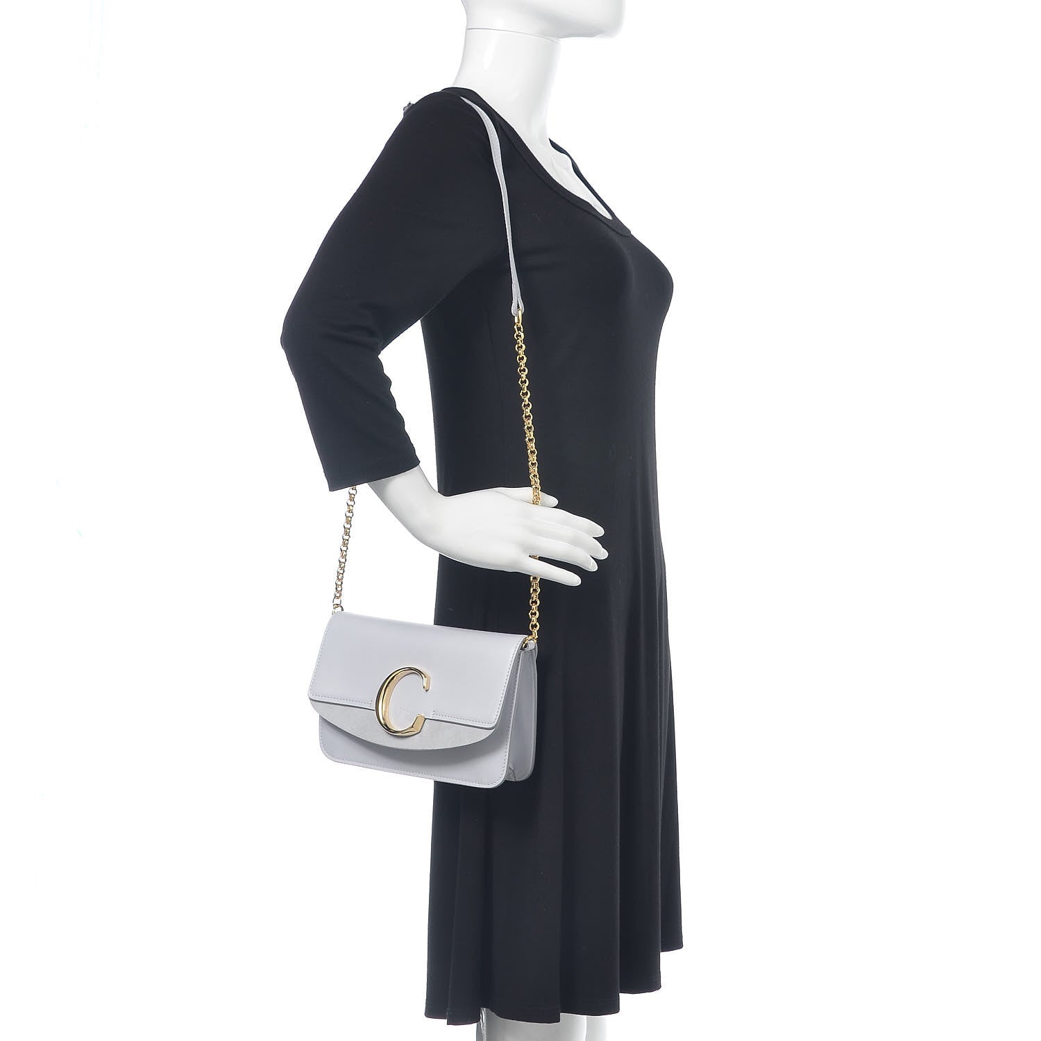 Chloe Calfskin Suede C Clutch With Chain Light Cloud 2 of 9