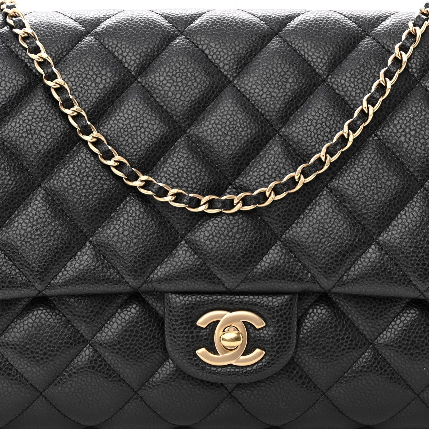 Caviar Quilted Clutch With Chain Flap Black