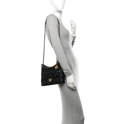 Chanel Shiny Crumpled Calfskin Quilted Wavy CC Hobo Black 2 of 11