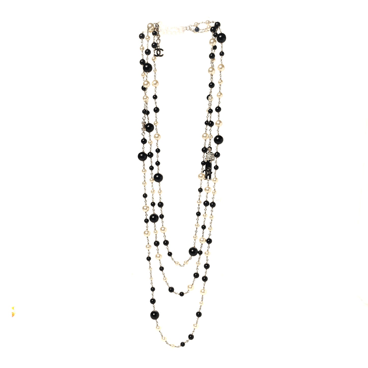 Pearl CC 100th Anniversary Coco Charm Necklace Black Beige Gold