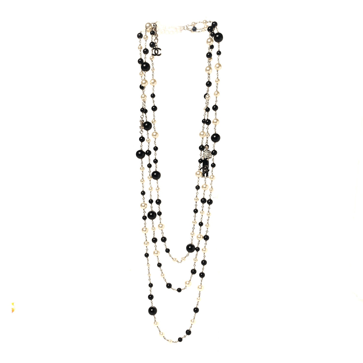 Chanel Pearl CC 100th Anniversary Coco Charm Necklace Black Beige Gold 3 of 4