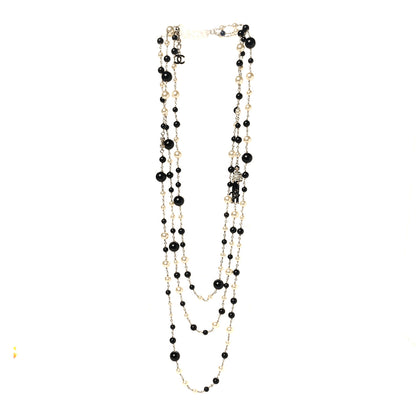 Chanel Pearl CC 100th Anniversary Coco Charm Necklace Black Beige Gold 3 of 4