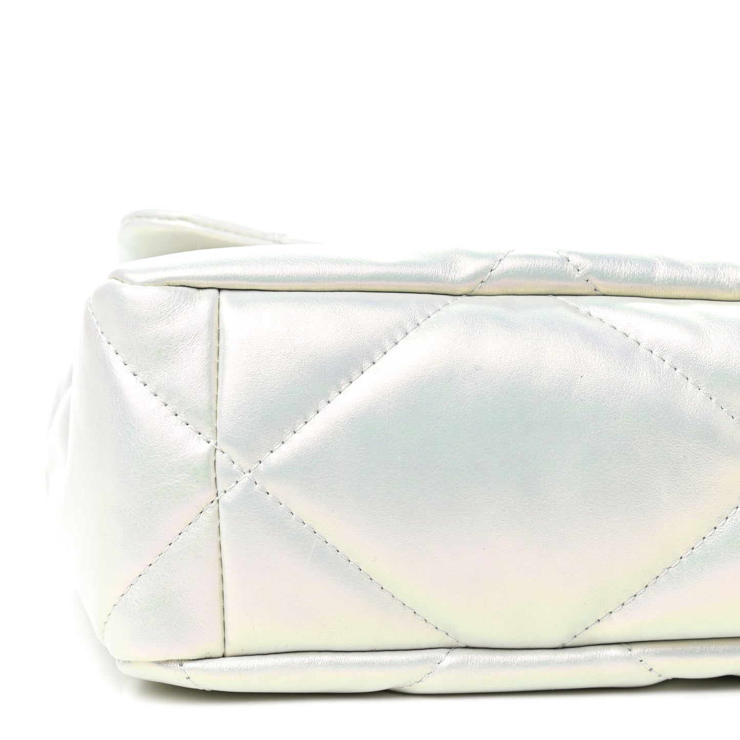 Iridescent Calfskin Quilted Large Chanel 19 Flap White