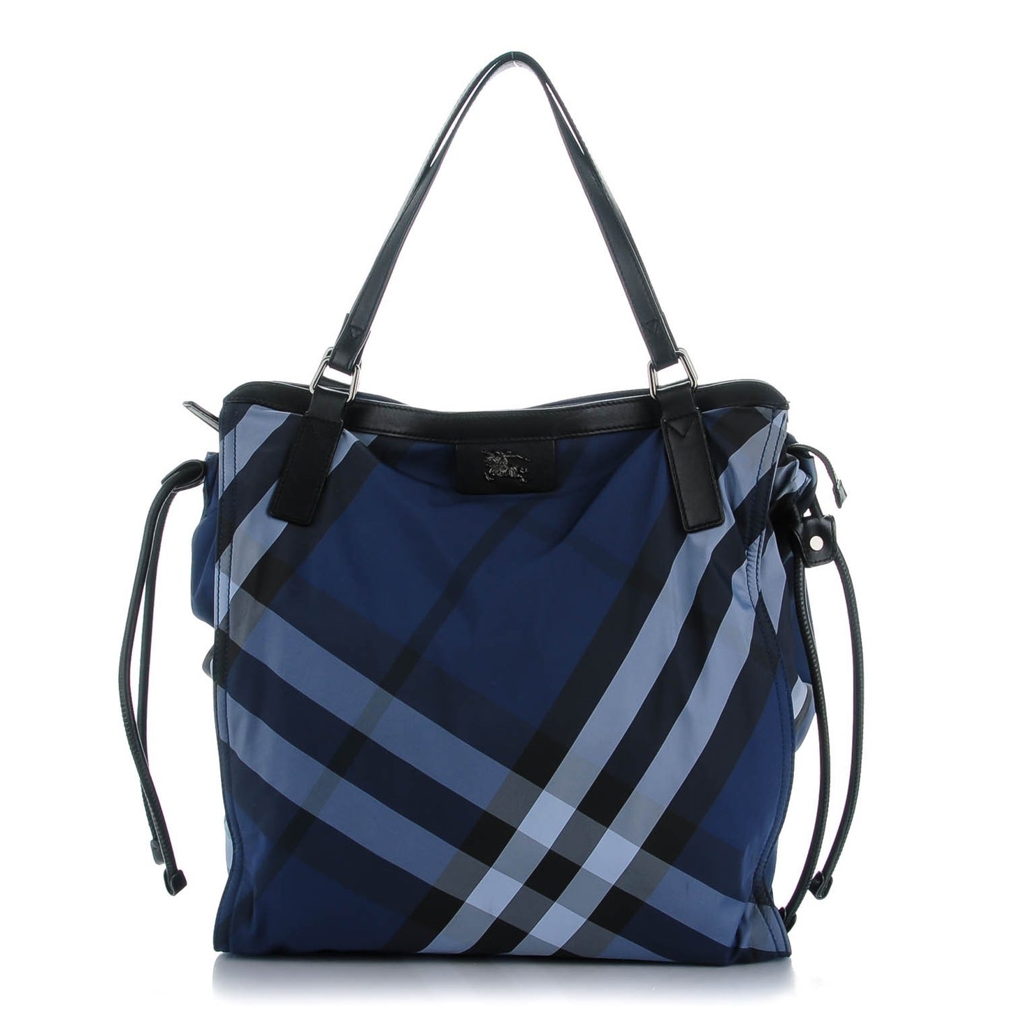 Nylon Check Small Buckleigh Packable Tote Navy Blue
