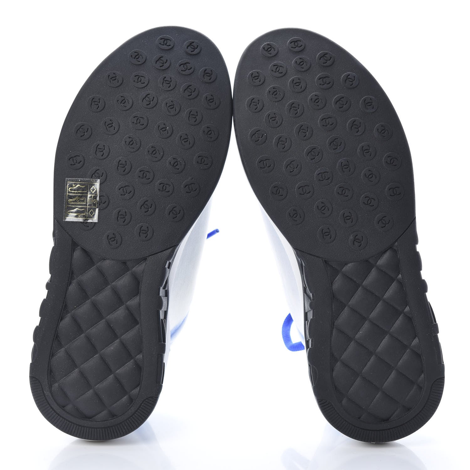 Chanel Calfskin Mesh Lyrca Womens Logo Sneakers 36.5 White Blue 5 of 7