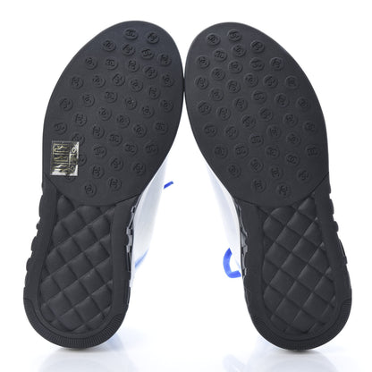 Chanel Calfskin Mesh Lyrca Womens Logo Sneakers 36.5 White Blue 5 of 7