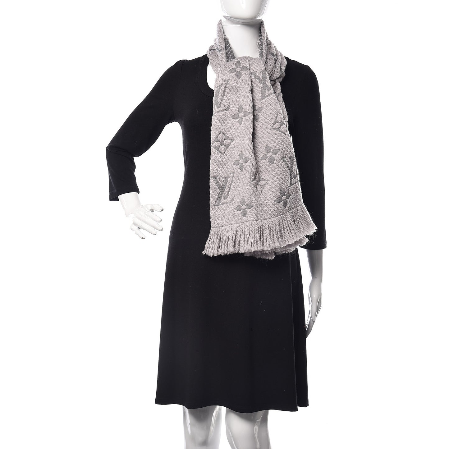 Wool Silk Logomania Scarf Pearl Grey