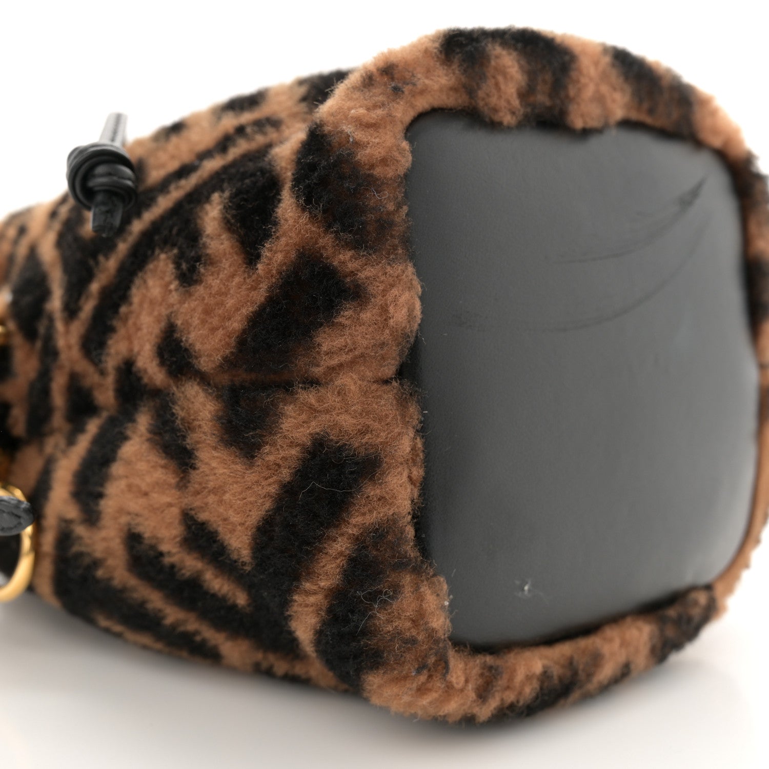 Fendi Shearling Vitello Dolce F is Fendi Macro FF 1974 Mini Mon Tresor Bucket Bag Tobacco Black 9 of 13