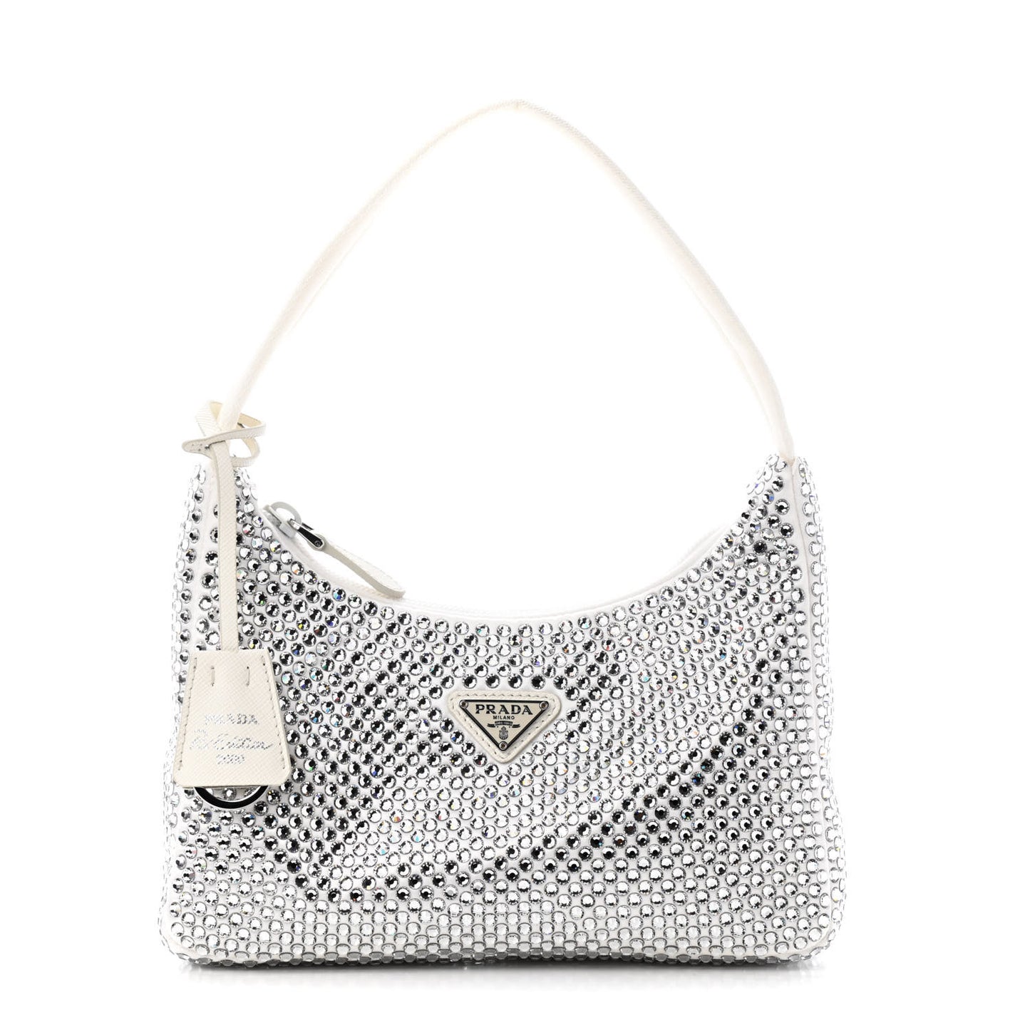 Satin Crystal Mini Re-Edition 2000 Bag White