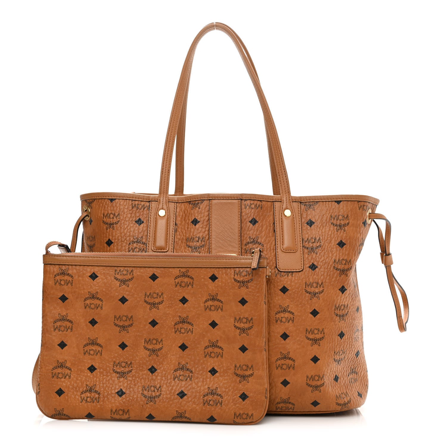 MCM Visetos Medium Liz Reversible Shopper Tote Cognac 1 of 17
