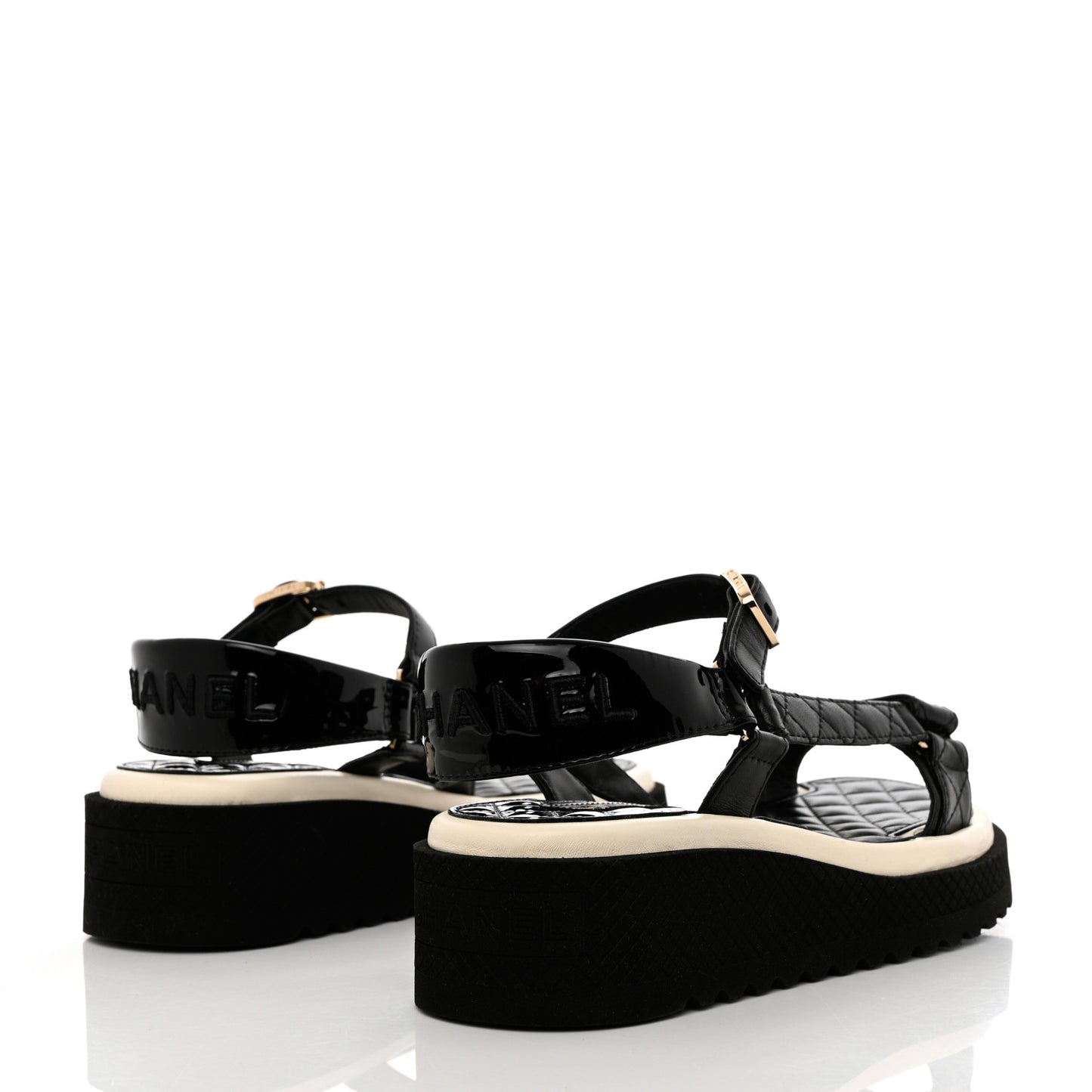 Lambskin Logo Platform Sandals 37 Black White