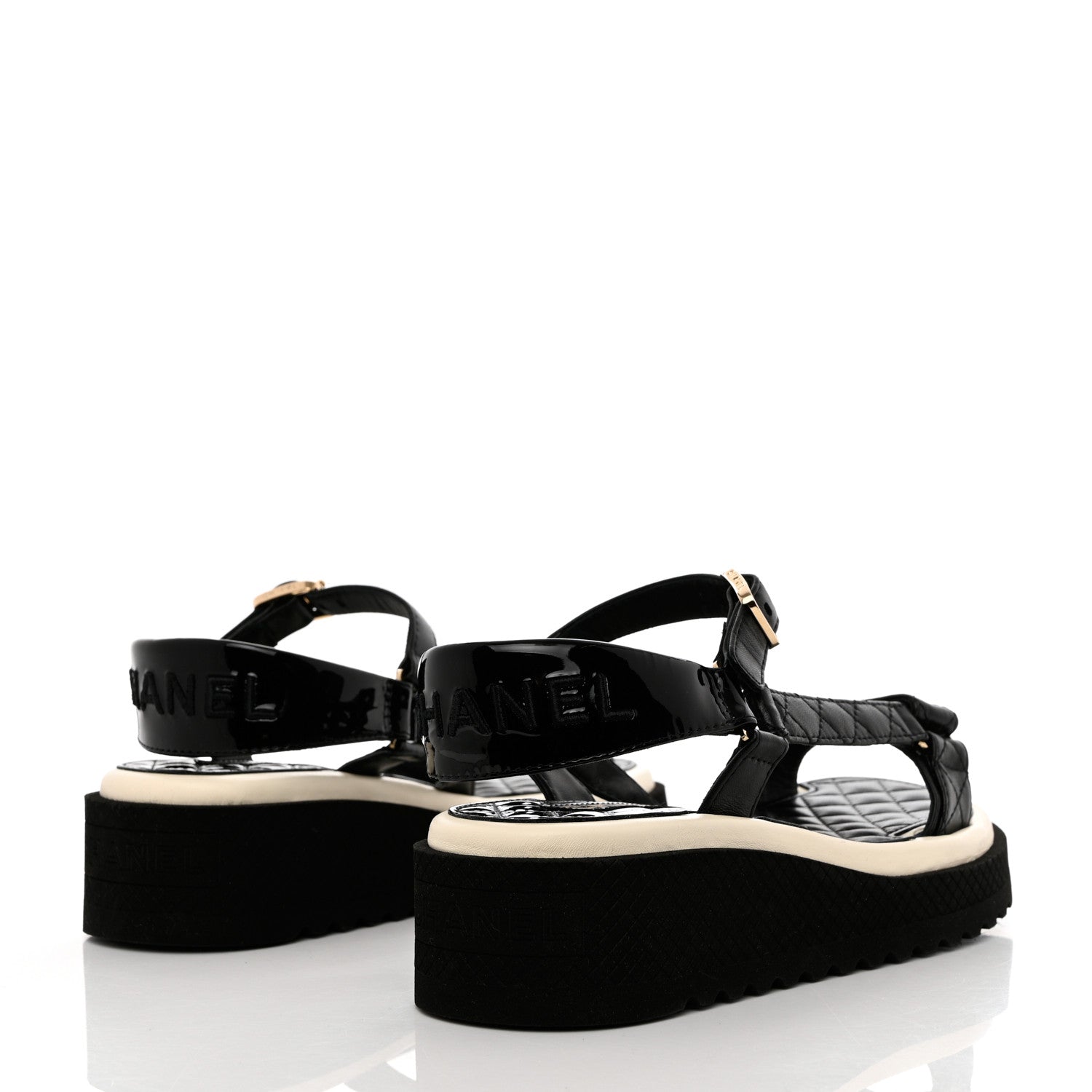 Chanel Lambskin Logo Platform Sandals 37 Black White 4 of 9