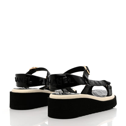 Chanel Lambskin Logo Platform Sandals 37 Black White 4 of 9