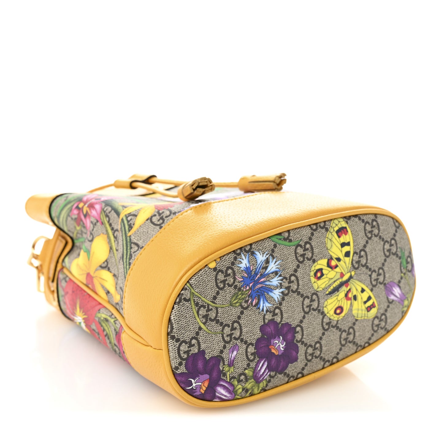 GG Supreme Monogram Flora Small Ophidia Bucket Bag Beige Multicolor Crop