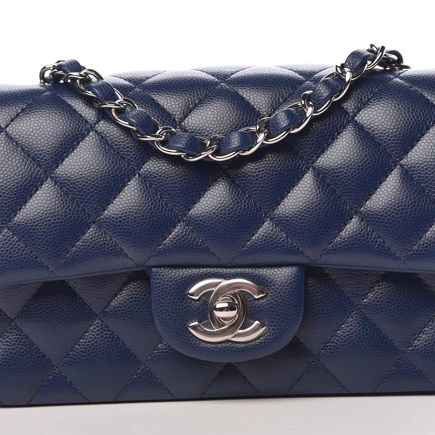 Caviar Quilted Mini Rectangular Flap Navy