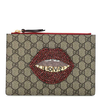 Gucci GG Supreme Monogram Merveilles Lips Zip Pouch Hibiscus Red 1 of 10