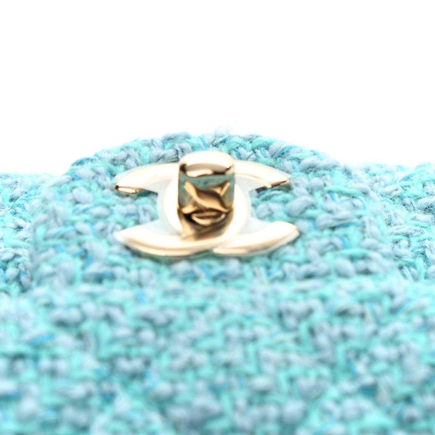 Wool Tweed Quilted Mini Rectangular Flap Turquoise Light Blue