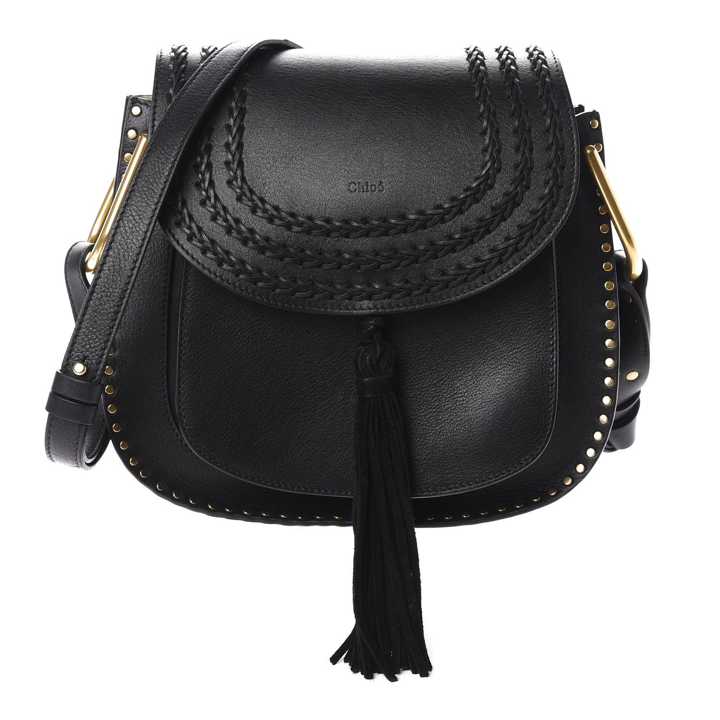 Suede Braided Small Hudson Shoulder Bag Black