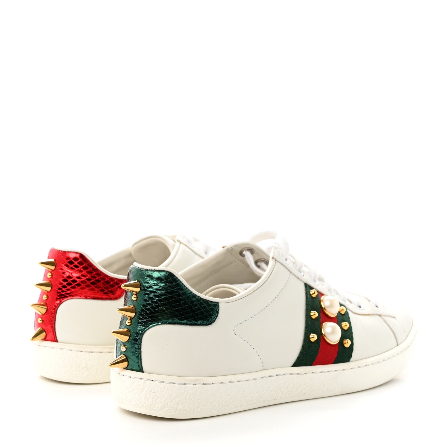 Gucci Calfskin Web Pearl Studded Womens Ace Sneakers 35 White 4 of 15